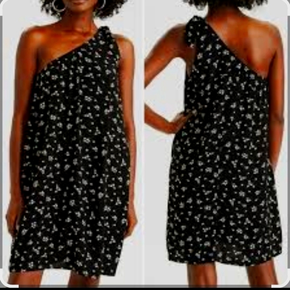 American Eagle One Shoulder Black Floral Mini Dress Size Medium